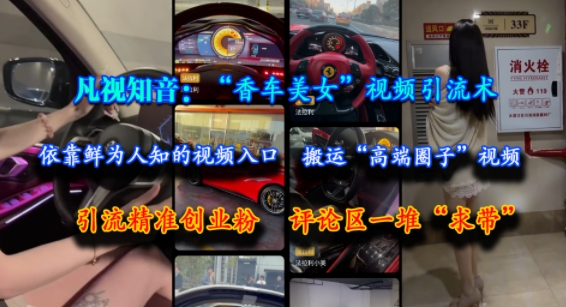 凡视知音：“香车美女”视频引流术，依靠鲜为人知的视频入口，搬运“高端圈子”视频，引流精准创业粉，评论区一堆“求带”-沐颜网创资源