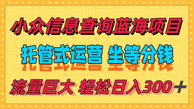 稳定日入300＋，小众信息查询蓝海项目，全程懒人式托管，解放你的时间-沐颜网创资源