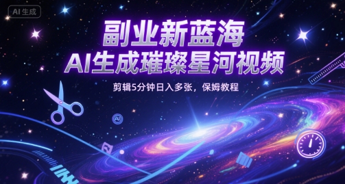 副业新蓝海，AI生成璀璨星河视频，剪辑5分钟日入多张，保姆教程-沐颜网创资源
