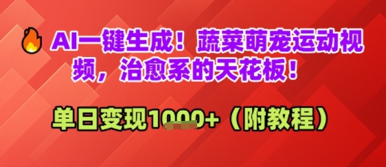 AI一键生成！蔬菜萌宠运动视频，治愈系的天花板！单日变现多张-沐颜网创资源