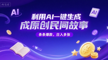 利用AI一键生成原创民间故事，无限制生成，条条爆款，日入多张-沐颜网创资源