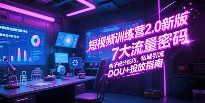 短视频训练营2.0新版，7大流量密码/钩子设计技巧/私域引流/DOU+投放指南-沐颜网创资源
