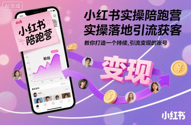 小红书实操陪跑营，实操落地引流获客，教你打造一个持续引流变现的账号-沐颜网创资源