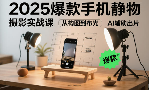 2025爆款手机静物摄影实战课，从构图到布光，不用贵设备，AI辅助出片-沐颜网创资源