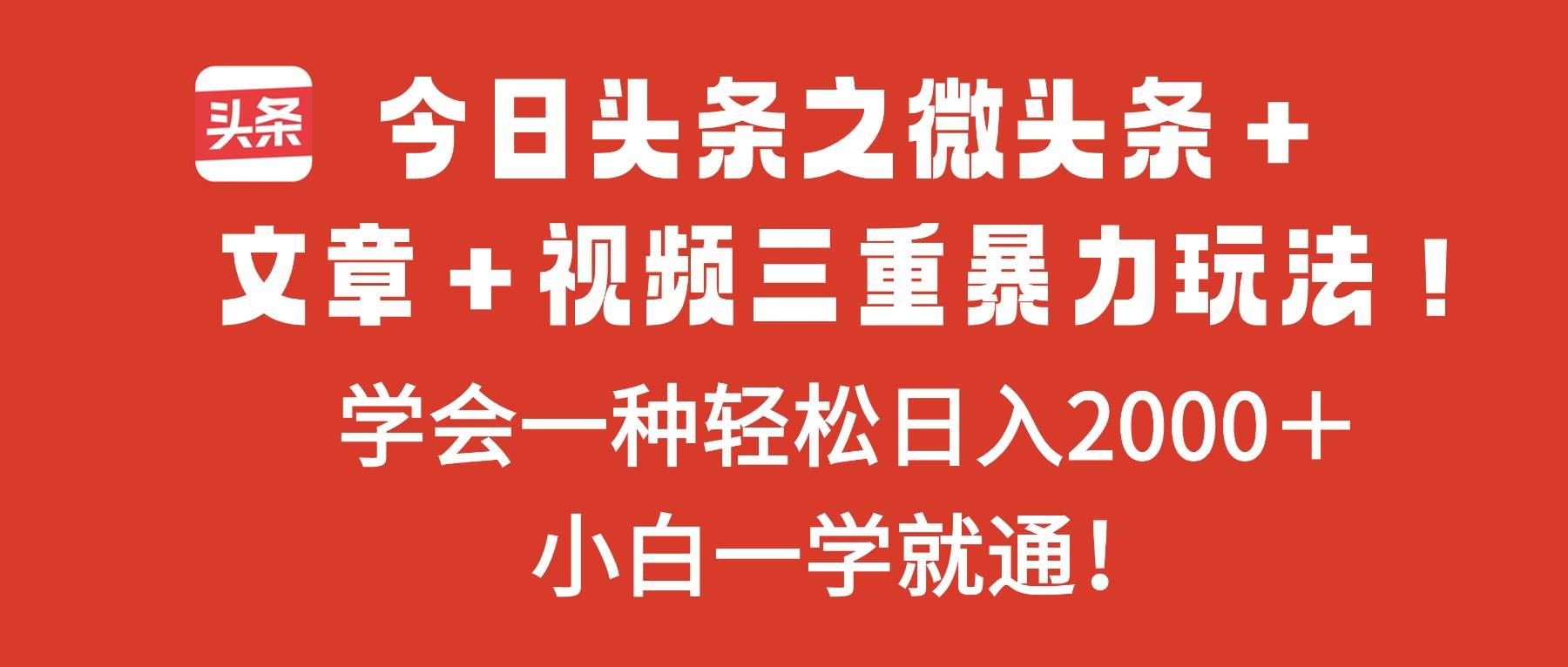 （16556期）今日头条之微头条＋文章＋视频三重暴力玩法，学会一种轻松日入2000＋，…-沐颜网创资源