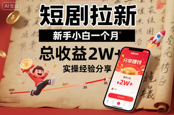 短剧拉新新手小白一个月总收益2W+实操经验分享-沐颜网创资源